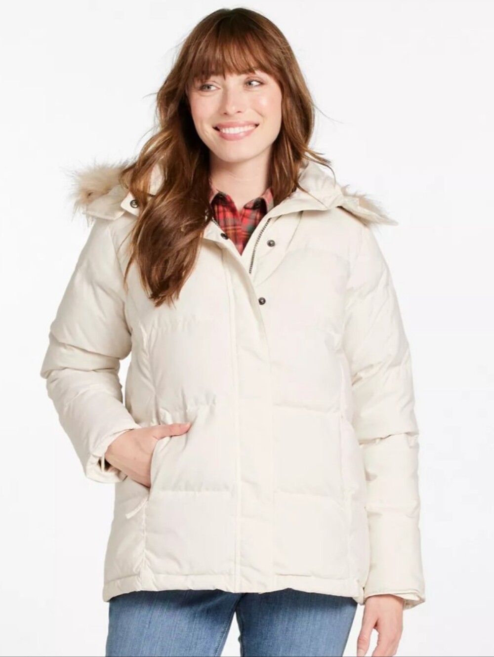 Women's Ultrawarm Jacket Plus Size Faux-Fur Hood - Cream By LL Bean - Picture 2 of 3